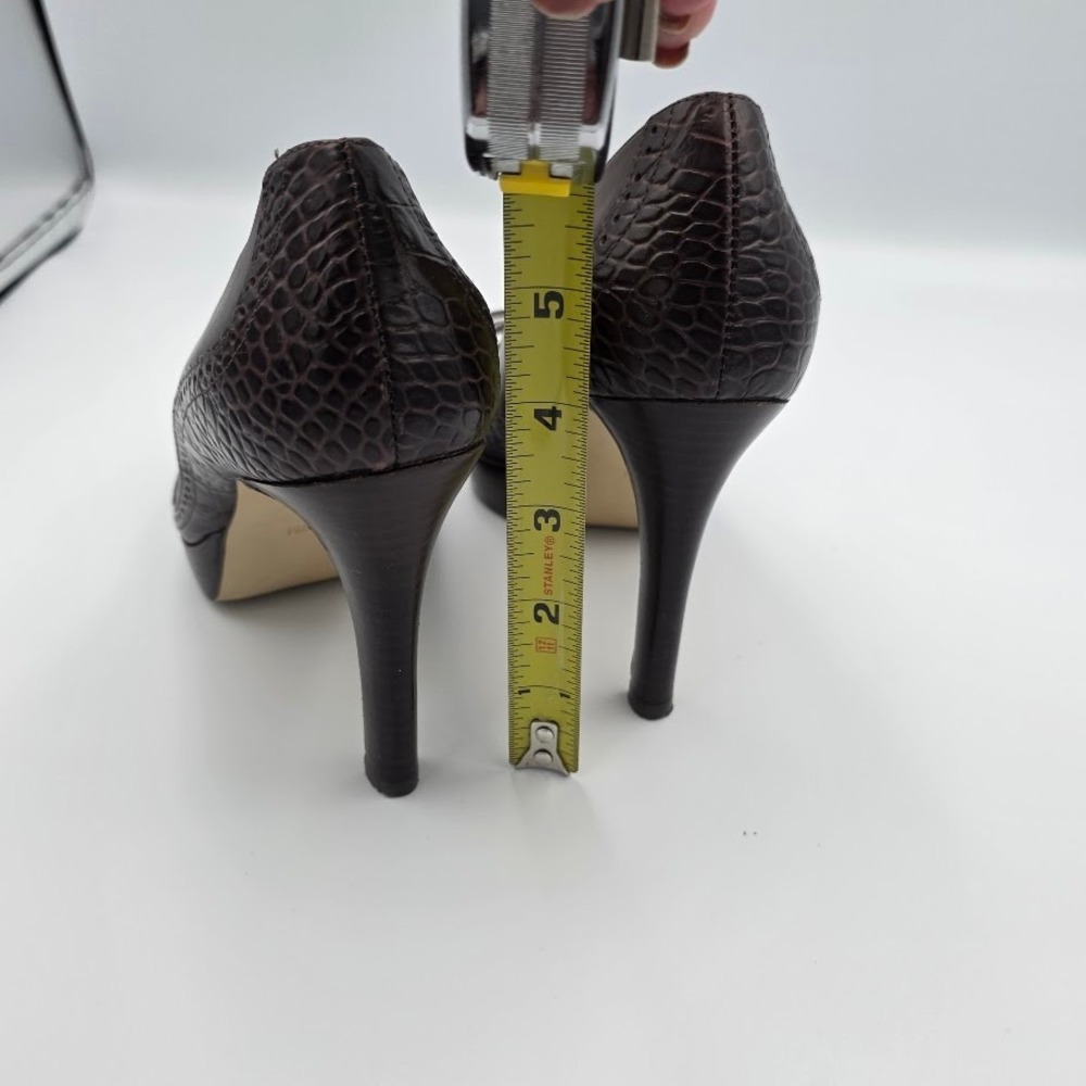 Marc Fisher Women Brown Peep Toe Bow Stiletto 7M Heels Platform Dress Shoes - Picture 4 of 4